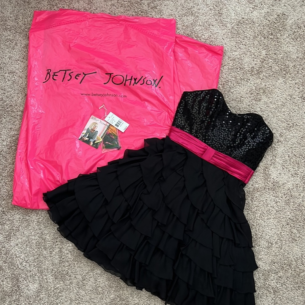 Betsey Johnson Fit and Flare Black Sequin Dress Size 4